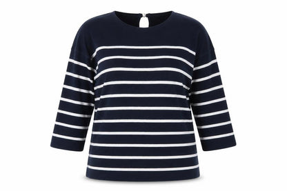 Front view of Massimo Dutti Women’s Blue Striped Long Sleeve Cotton T-Shirt, size UK 10