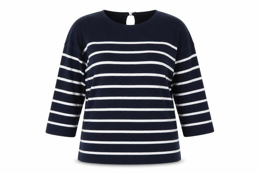 Front view of Massimo Dutti Women’s Blue Striped Long Sleeve Cotton T-Shirt, size UK 10