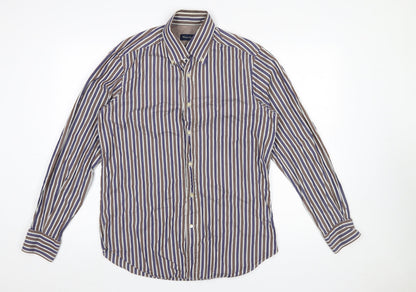 Massimo Dutti Men's Brown Striped Button-Up Shirt Size M Long Sleeve