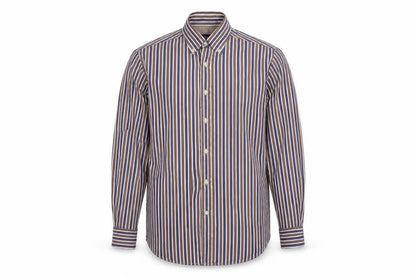 Massimo Dutti Men's Brown Striped Button-Up Shirt Size M Long Sleeve