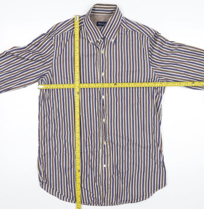 Massimo Dutti Men's Brown Striped Button-Up Shirt Size M Long Sleeve