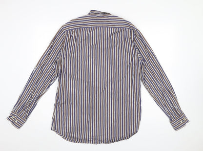 Massimo Dutti Men's Brown Striped Button-Up Shirt Size M Long Sleeve