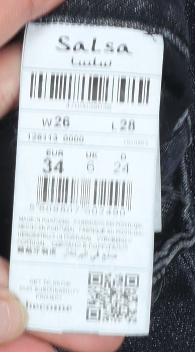 Womens UK Size 6 Salsa Slim Fit Straight Black Jeans