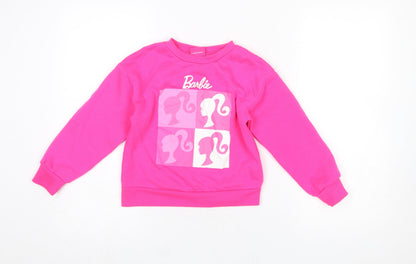 Primark Girls Barbie Pink Graphic Print Fleece Sweatshirt 6-7 Years