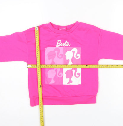 Primark Girls Barbie Pink Graphic Print Fleece Sweatshirt 6-7 Years