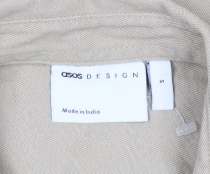ASOS DESIGN Men's Beige Cotton Button-Up Shirt Size S Long Sleeve