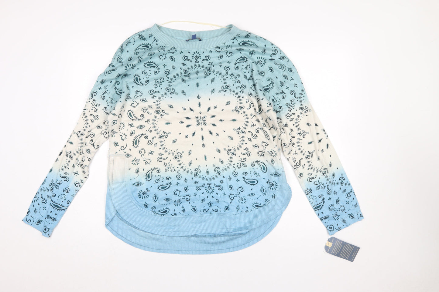 Democracy Women Blue Paisley Knit Pullover Jumper Size L