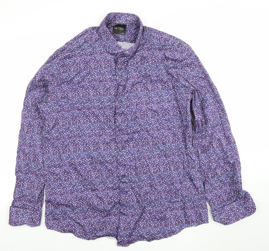 6th Sense Men's Purple Floral Long Sleeve Button-Up Shirt XXL