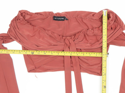 Womens UK Size 12 PRETTYLITTLETHING Brown Cropped Blouse
