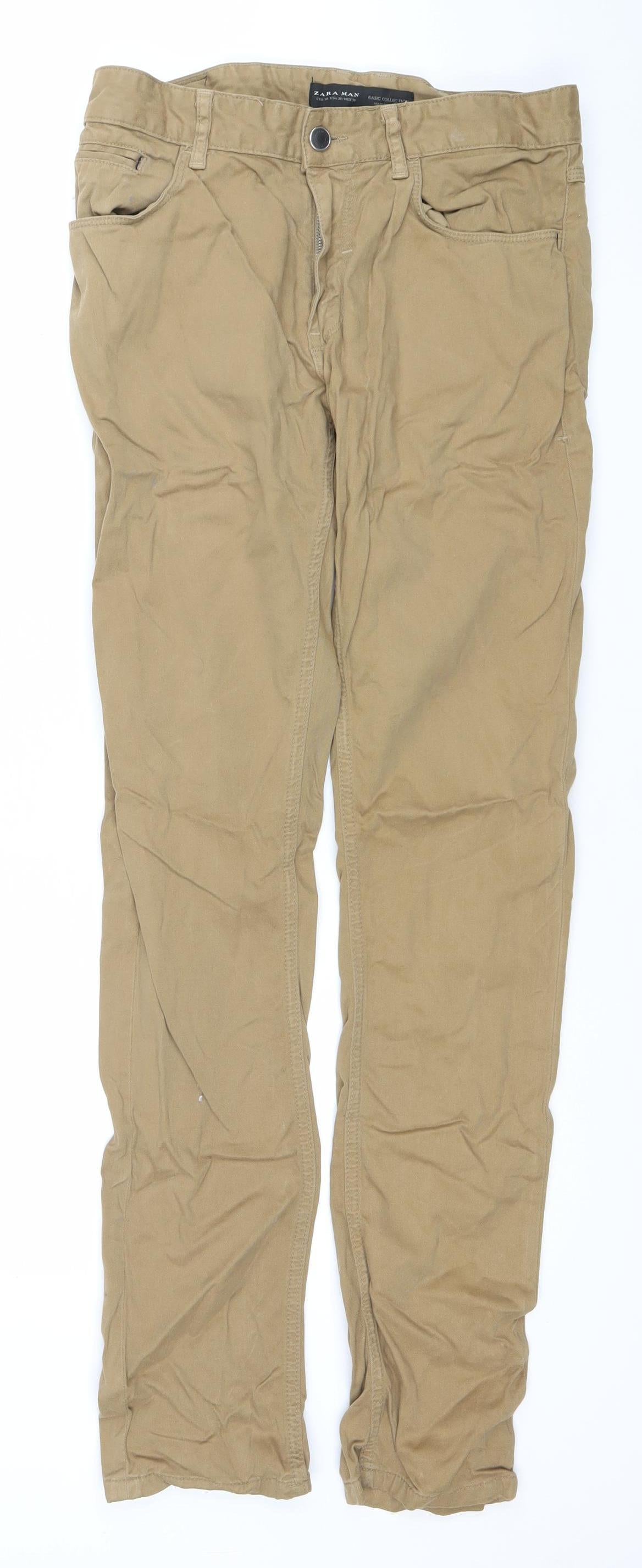 Mens UK Size 30 Zara Man Slim Fit Straight Beige Jeans