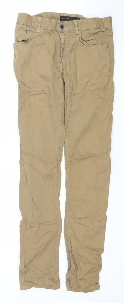 Mens UK Size 30 Zara Man Slim Fit Straight Beige Jeans