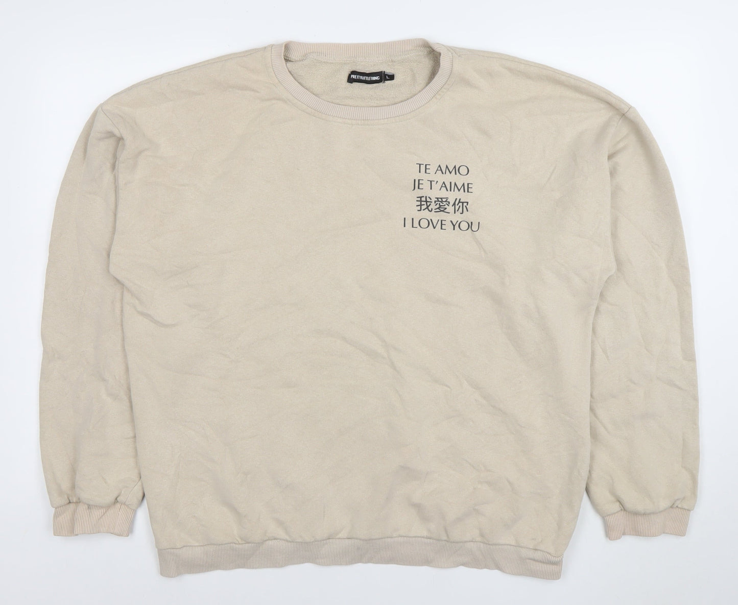 Womens UK Size L PRETTYLITTLETHING Beige Pullover Sweatshirt