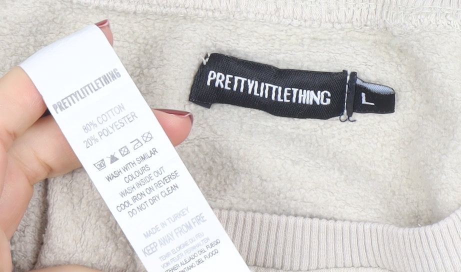 Womens UK Size L PRETTYLITTLETHING Beige Pullover Sweatshirt
