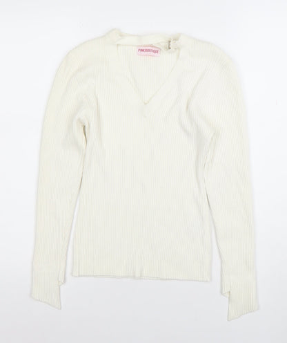 Womens UK Size L Pink Boutique Ivory Basic T-Shirt