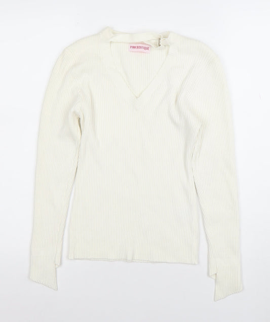 Womens UK Size L Pink Boutique Ivory Basic T-Shirt