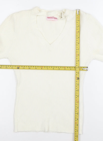 Womens UK Size L Pink Boutique Ivory Basic T-Shirt