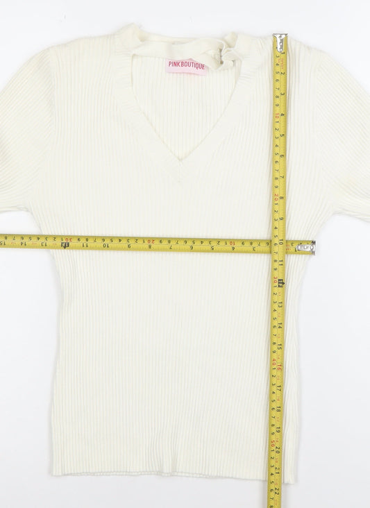 Womens UK Size L Pink Boutique Ivory Basic T-Shirt