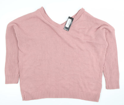 Boohoo Women's Pink V-Neck Acrylic Knit Jumper Size 20