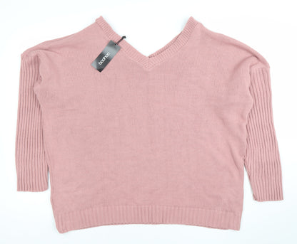 Boohoo Women's Pink V-Neck Acrylic Knit Jumper Size 20