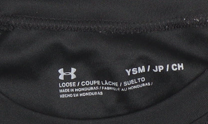 Under Armour Boys Black Graphic Logo Loose Fit Short Sleeve T-Shirt Size M