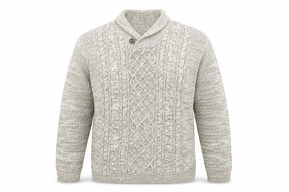 Easy Men's Beige 2XL Cable-Knit Collared Pullover Jumper
