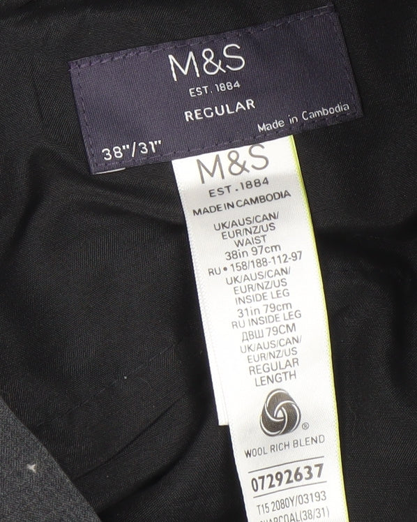 Mens UK Size 38 in Marks and Spencer Regular Fit Dress Pants Grey Trousers