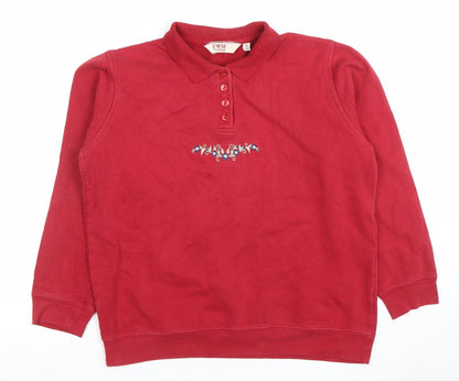 Womens UK Size 14/16 EWM Red Henley Sweatshirt