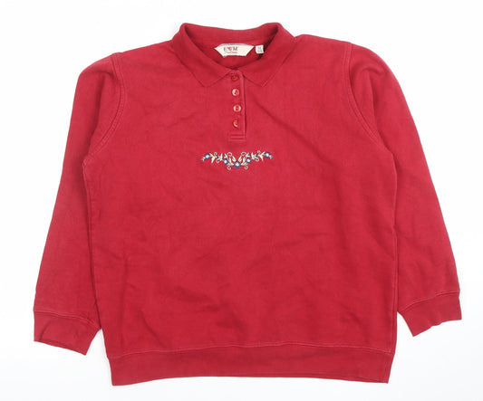 Womens UK Size 14/16 EWM Red Henley Sweatshirt