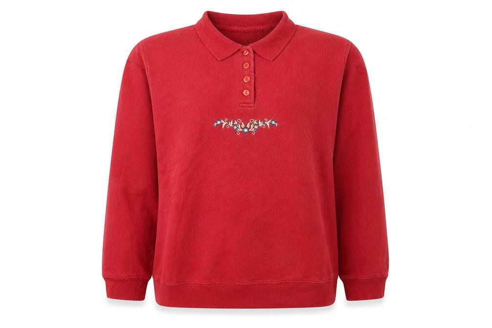 Womens UK Size 14/16 EWM Red Henley Sweatshirt