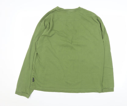 John Richmond Men's Green Long Sleeve Cotton Crew Neck Top Size L