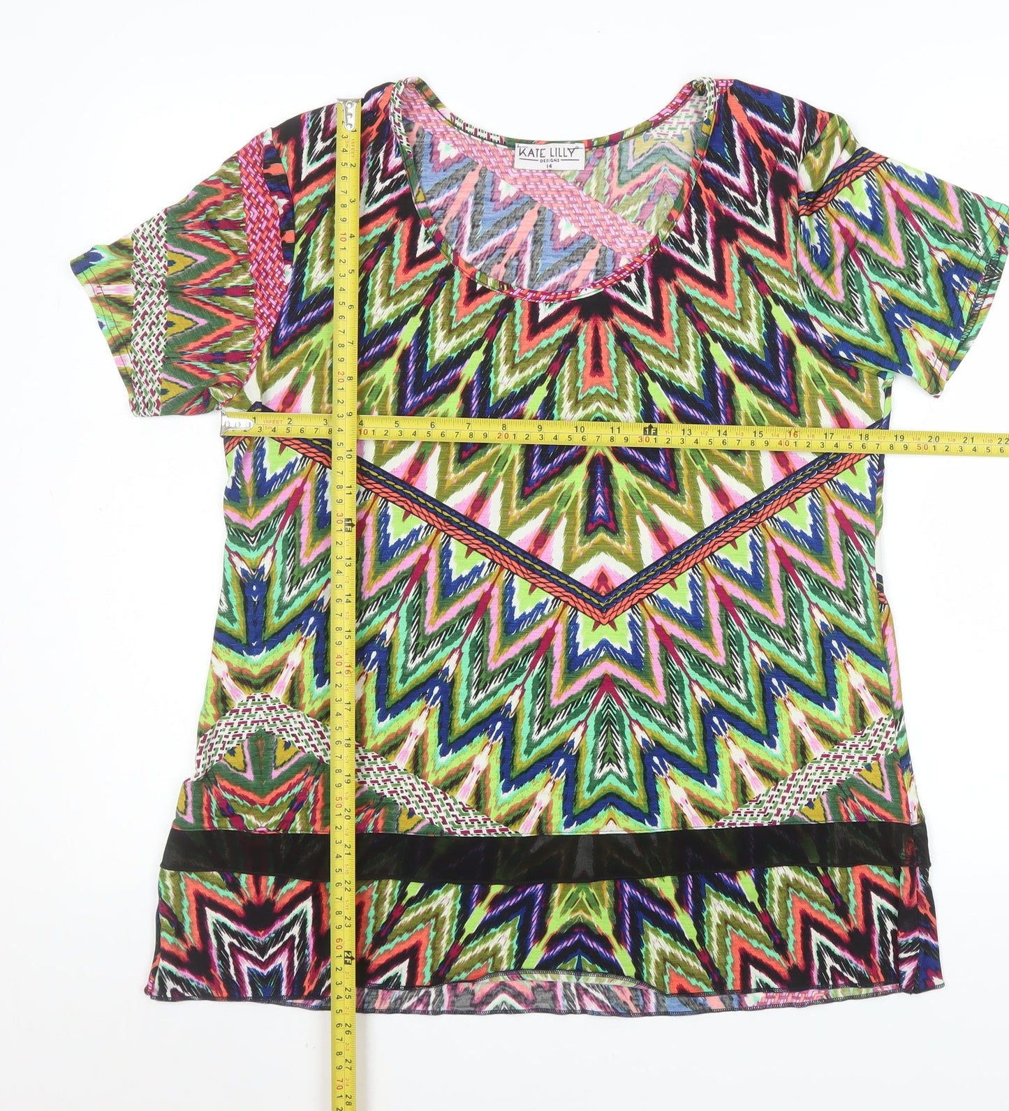 Womens UK Size 14 Kate Lilly Multicoloured Basic T-Shirt