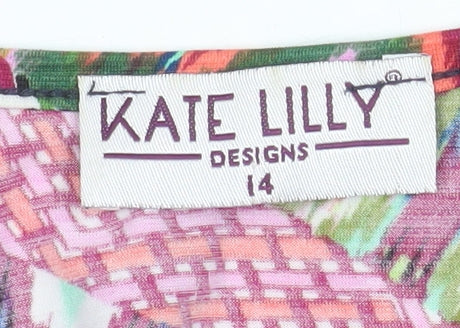 Womens UK Size 14 Kate Lilly Multicoloured Basic T-Shirt