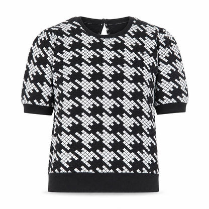 Savida Womens Black White Geometric Short Sleeve Top Size 12