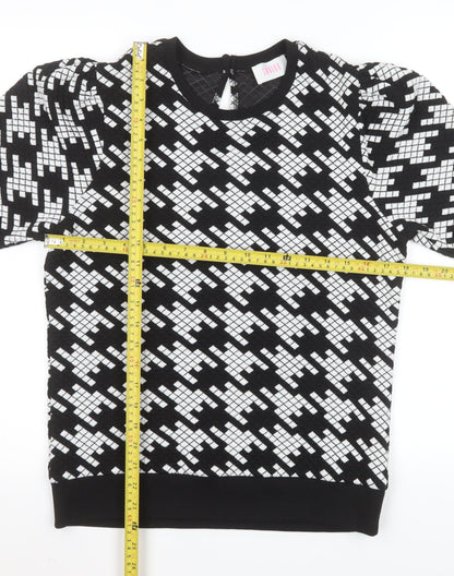 Savida Womens Black White Geometric Short Sleeve Top Size 12