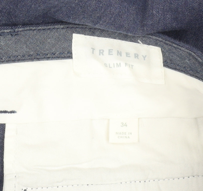 Mens UK Size 34 Trenery Slim Fit Chino Blue Trousers