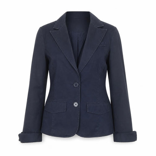 Front view of Only Women's Blue Cotton Blazer Jacket, size 10, Tailored Workwear