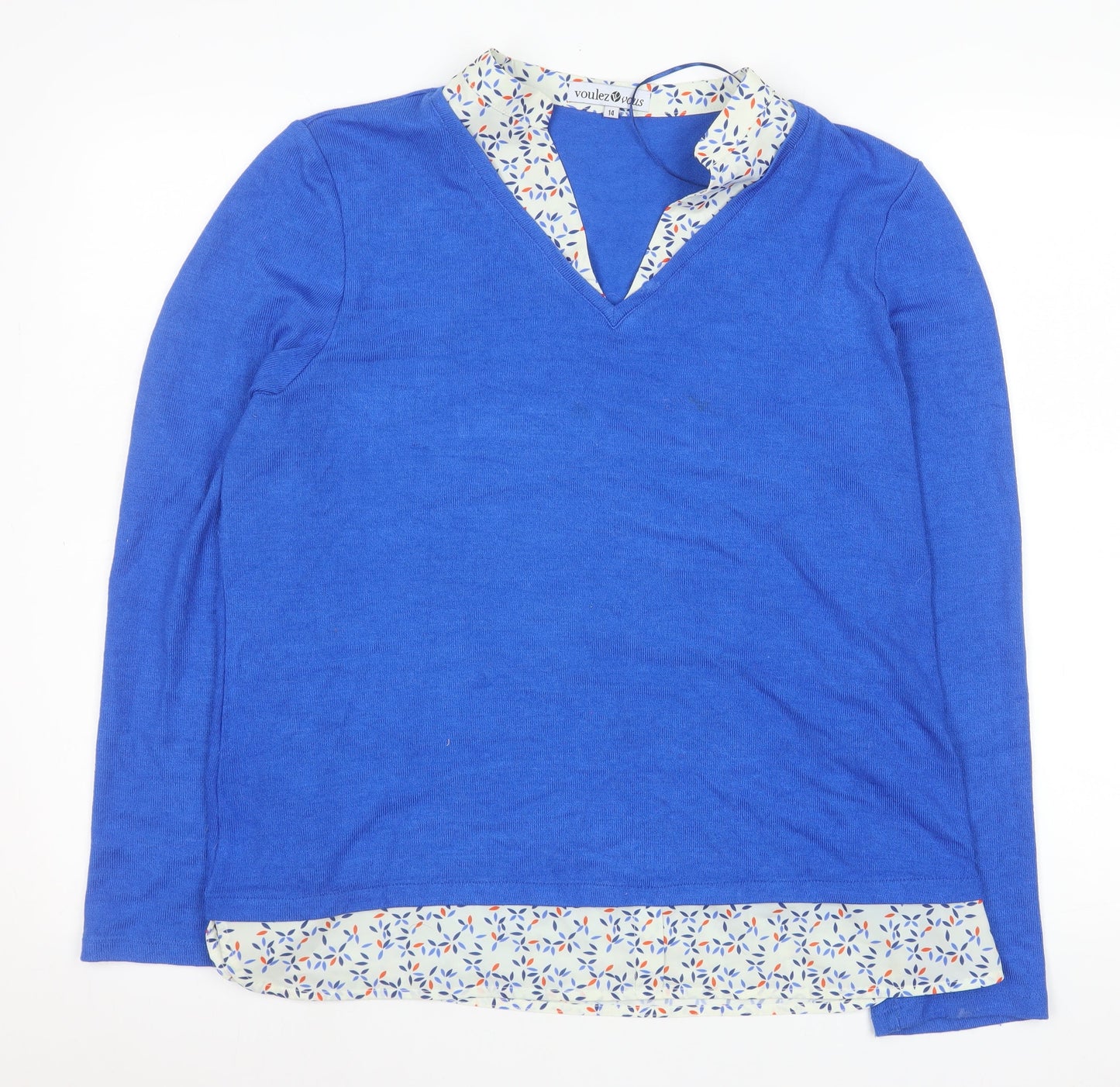 Womens UK Size 14 Voulez Vous Blue Basic Blouse
