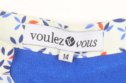 Womens UK Size 14 Voulez Vous Blue Basic Blouse