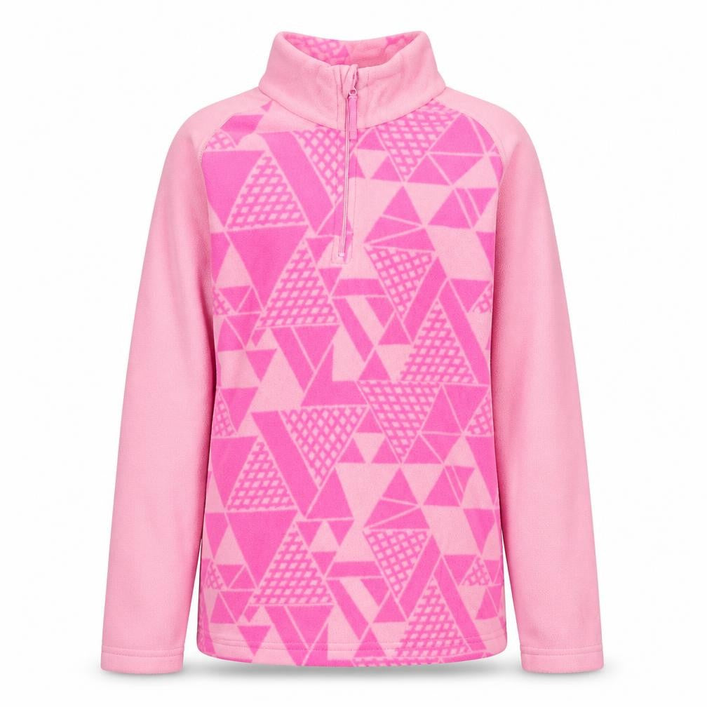 Front view of Mountain Warehouse girls’ pink fleece half zip pullover sweatshirt 11-12 years