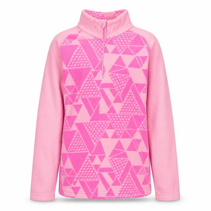 Front view of Mountain Warehouse girls’ pink fleece half zip pullover sweatshirt 11-12 years