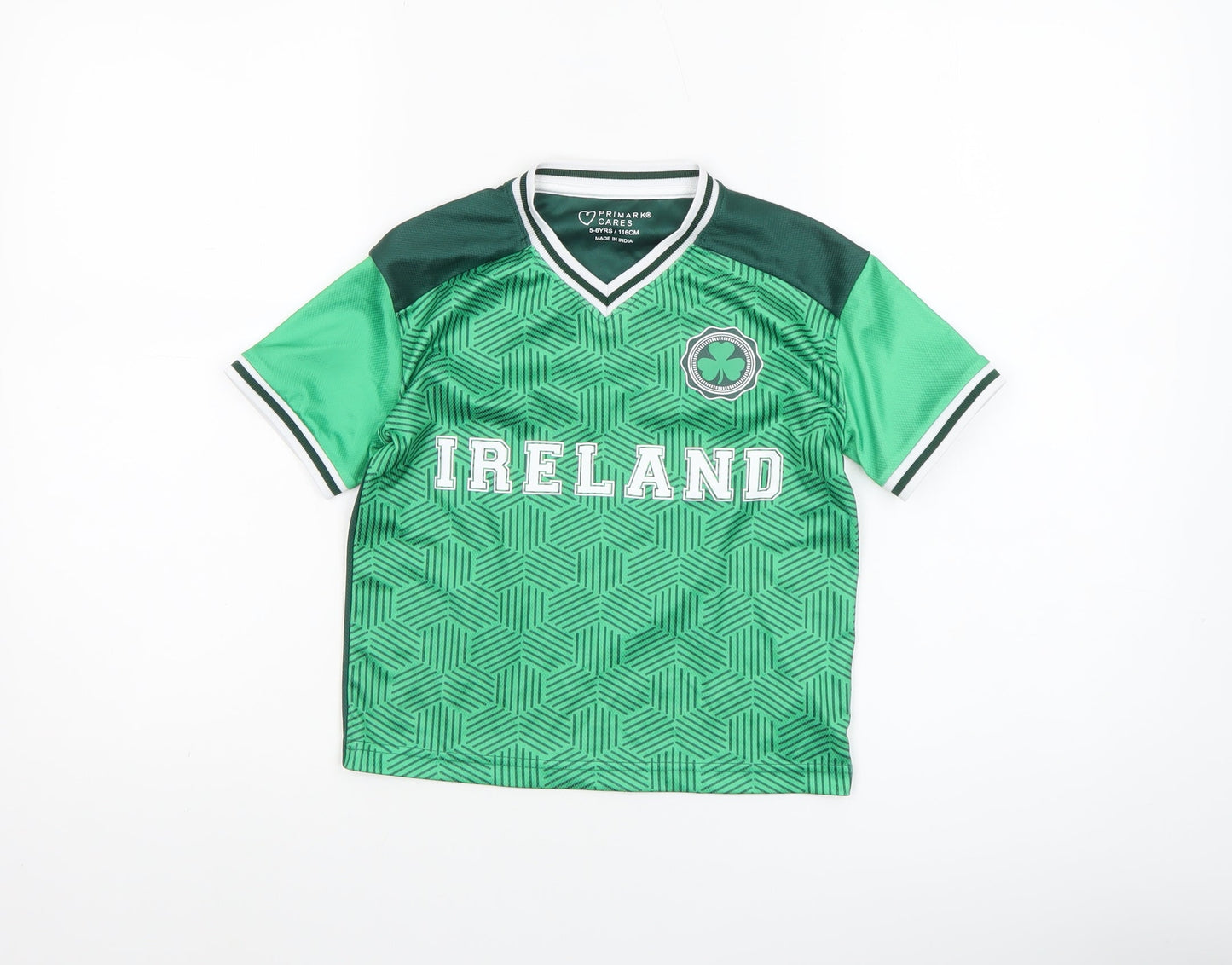 Boys UK Size 5-6 Years Primark Green Jersey T-Shirt