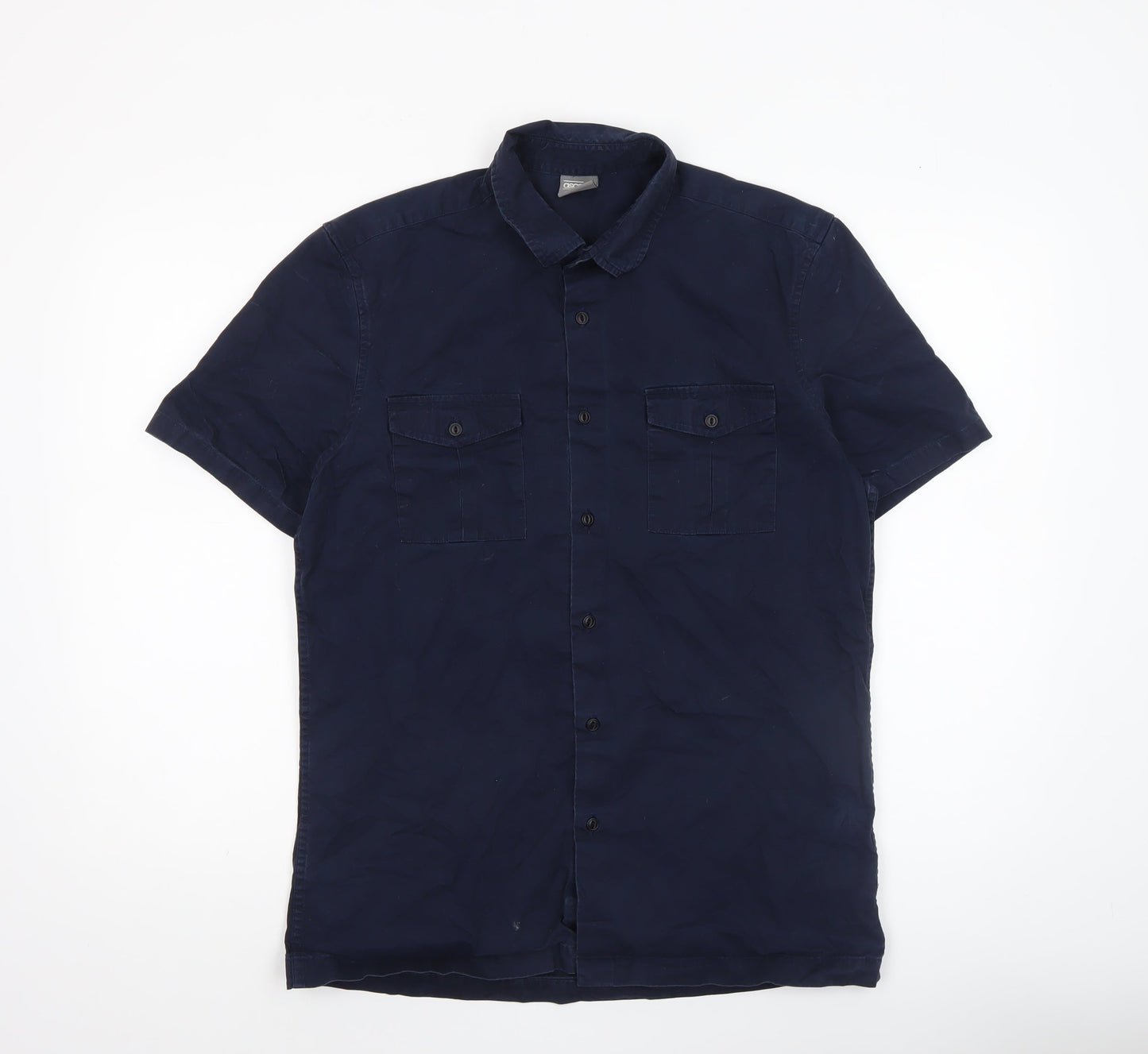 ASOS Men's Blue Regular Fit Short Sleeve Cotton Button-Up Shirt Size M