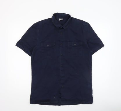 ASOS Men's Blue Regular Fit Short Sleeve Cotton Button-Up Shirt Size M