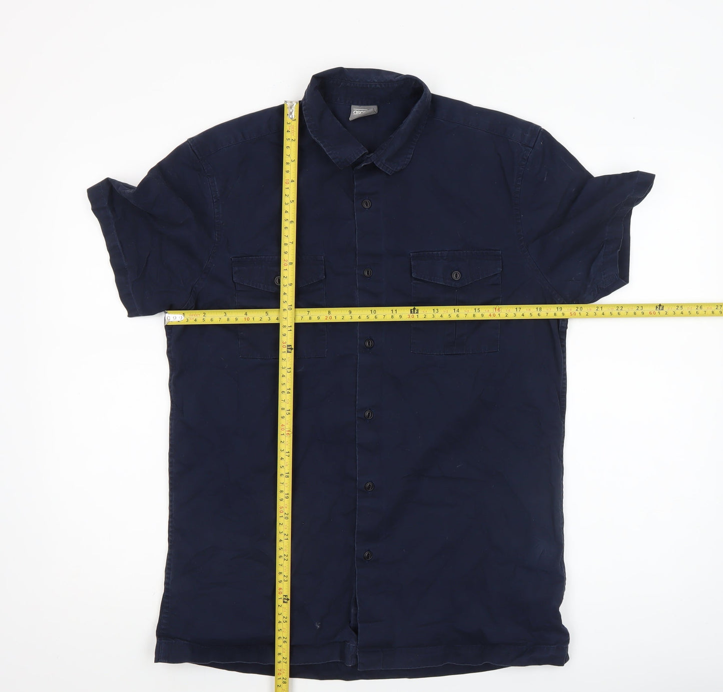 ASOS Men's Blue Regular Fit Short Sleeve Cotton Button-Up Shirt Size M