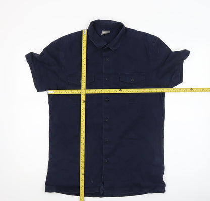 ASOS Men's Blue Regular Fit Short Sleeve Cotton Button-Up Shirt Size M