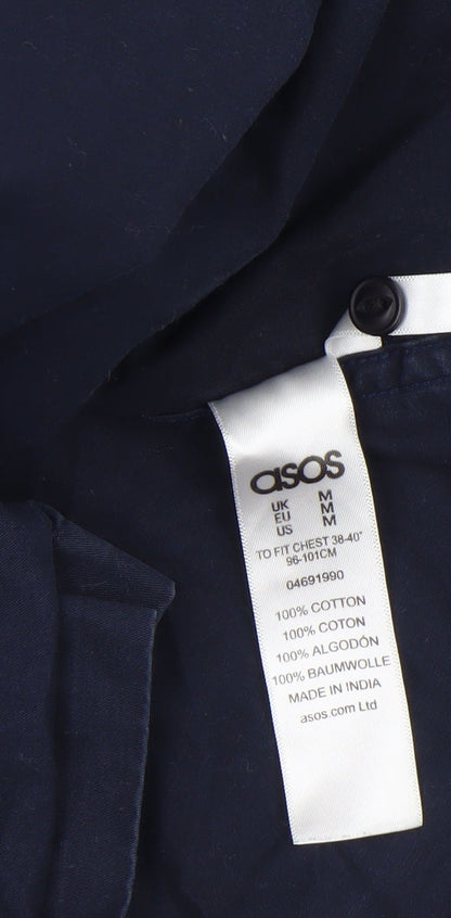 ASOS Men's Blue Regular Fit Short Sleeve Cotton Button-Up Shirt Size M