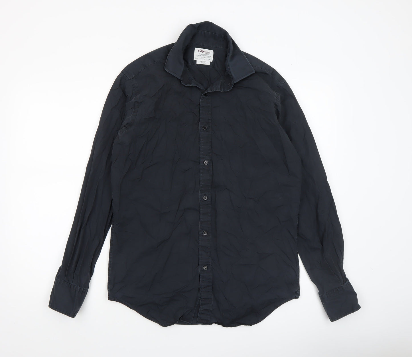 T.M. Lewin Men’s Black Slim Fit Cotton Button-Up Shirt 15.5in