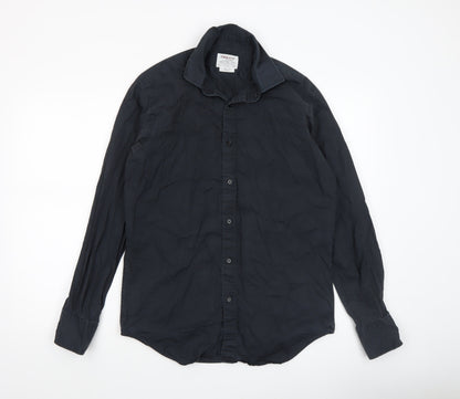 T.M. Lewin Men’s Black Slim Fit Cotton Button-Up Shirt 15.5in