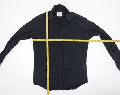 T.M. Lewin Men’s Black Slim Fit Cotton Button-Up Shirt 15.5in