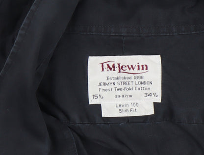 T.M. Lewin Men’s Black Slim Fit Cotton Button-Up Shirt 15.5in